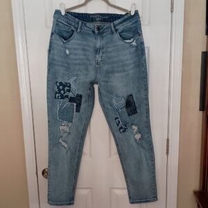 M Jeans by Maurices High Rise Patchwork Distressed Blue Jeans b260